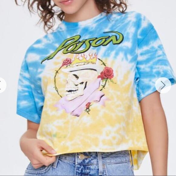 Forever 21 Poison tie dye album band graphic tee boxy juniors size M/L NEW - Picture 1 of 10